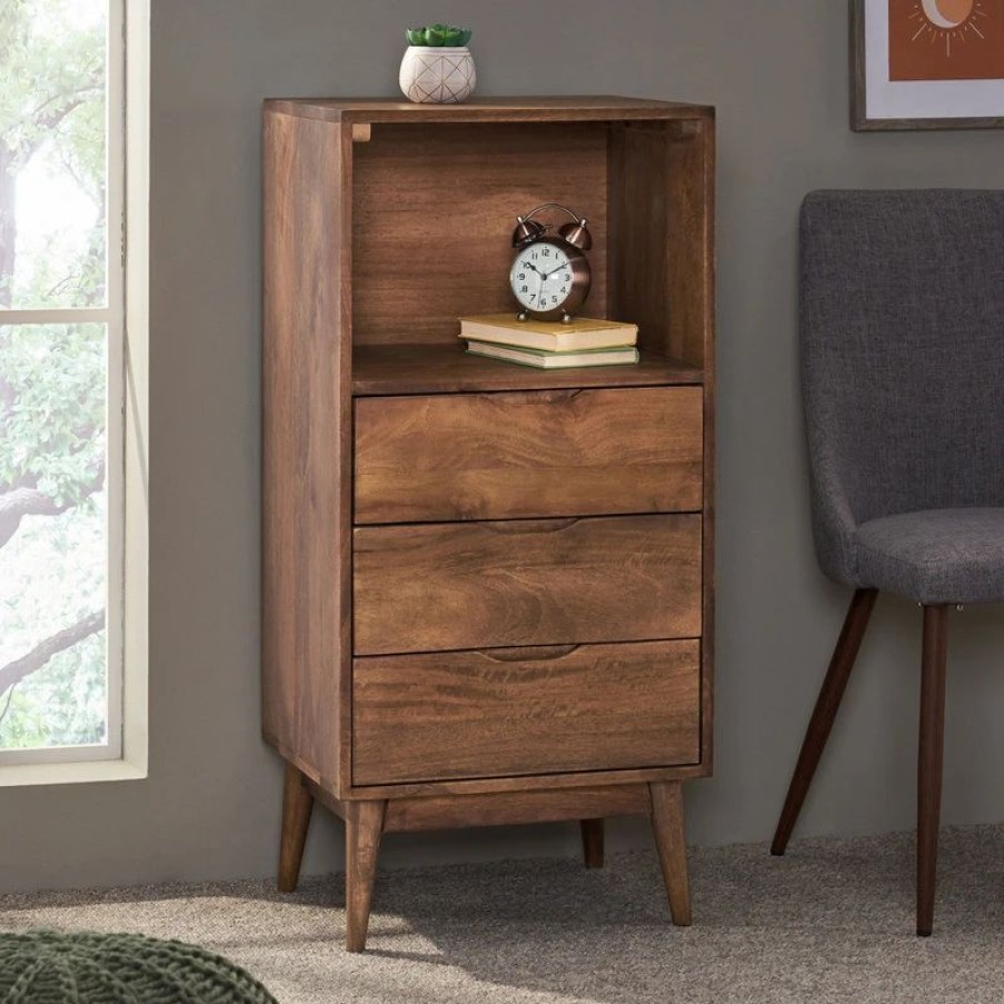 Accent Chests & Cabinets * | Gdfstudio Senoia Rabun Handcrafted Mid-Century Modern Mango Wood 3 Drawer Chest, Light Oak