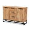 Buffets & Sideboards * | Wholesale Interiors Reid Modern Industrial Oak Wood And Black Metal 3-Drawer Sideboard Buffet