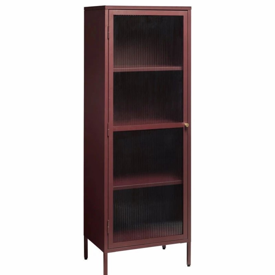 China Cabinets & Hutches * | Unique Furniture 1-Door Glass & Metal Display Cabinet In Red