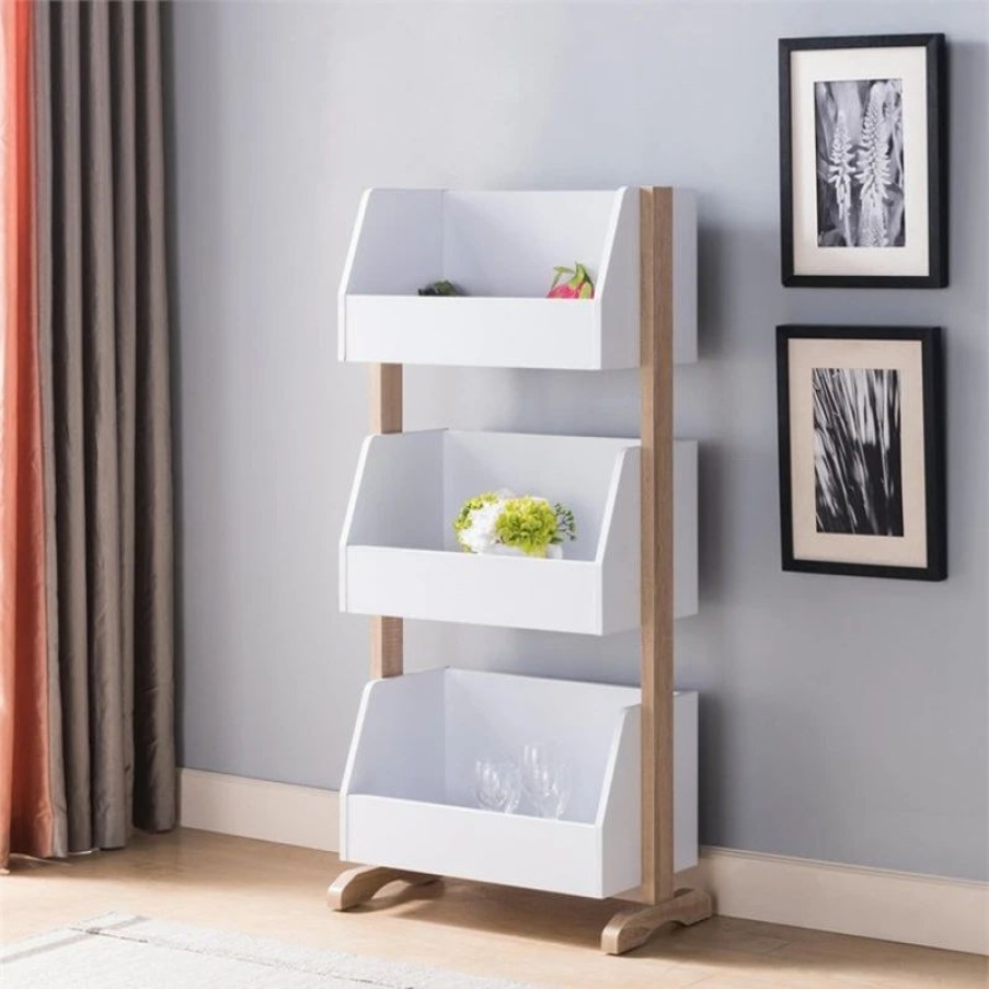 Shelving * | Smart Home Furniture 3-Shelf Contemporary Wood Fruit Rack In White/Natural