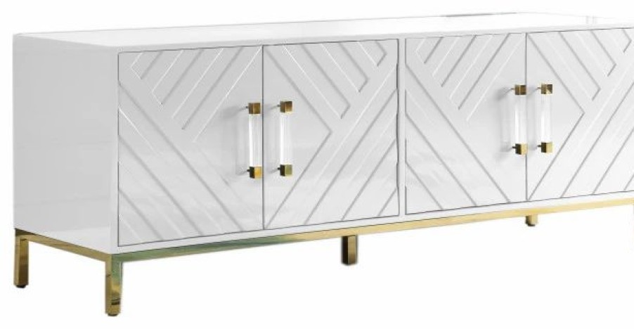 Buffets & Sideboards * | Best Master Furniture Junior 64 Transitional Wood Sideboard In White/Gold