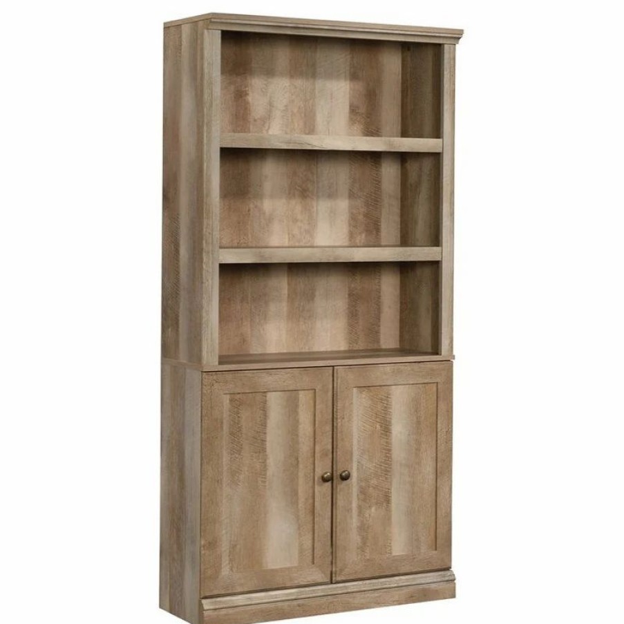 Shelving * | Sauder Misc Storage 3-Shelf 2-Door Tall Wood Bookcase In Lintel Oak