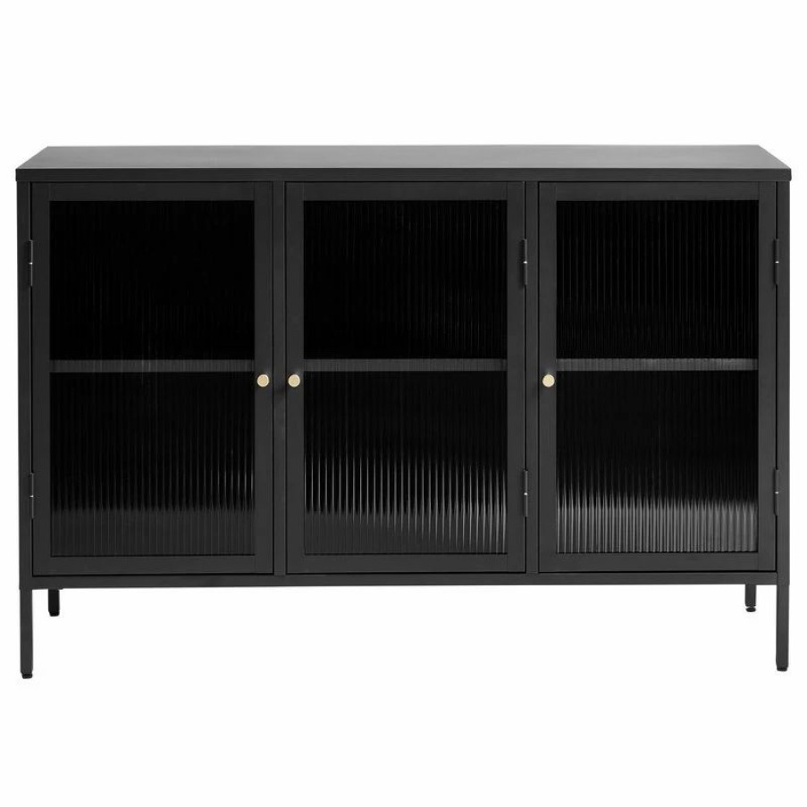 Buffets & Sideboards * | Unique Furniture U3-Door Contemporary Glass & Metal Sideboard In Black