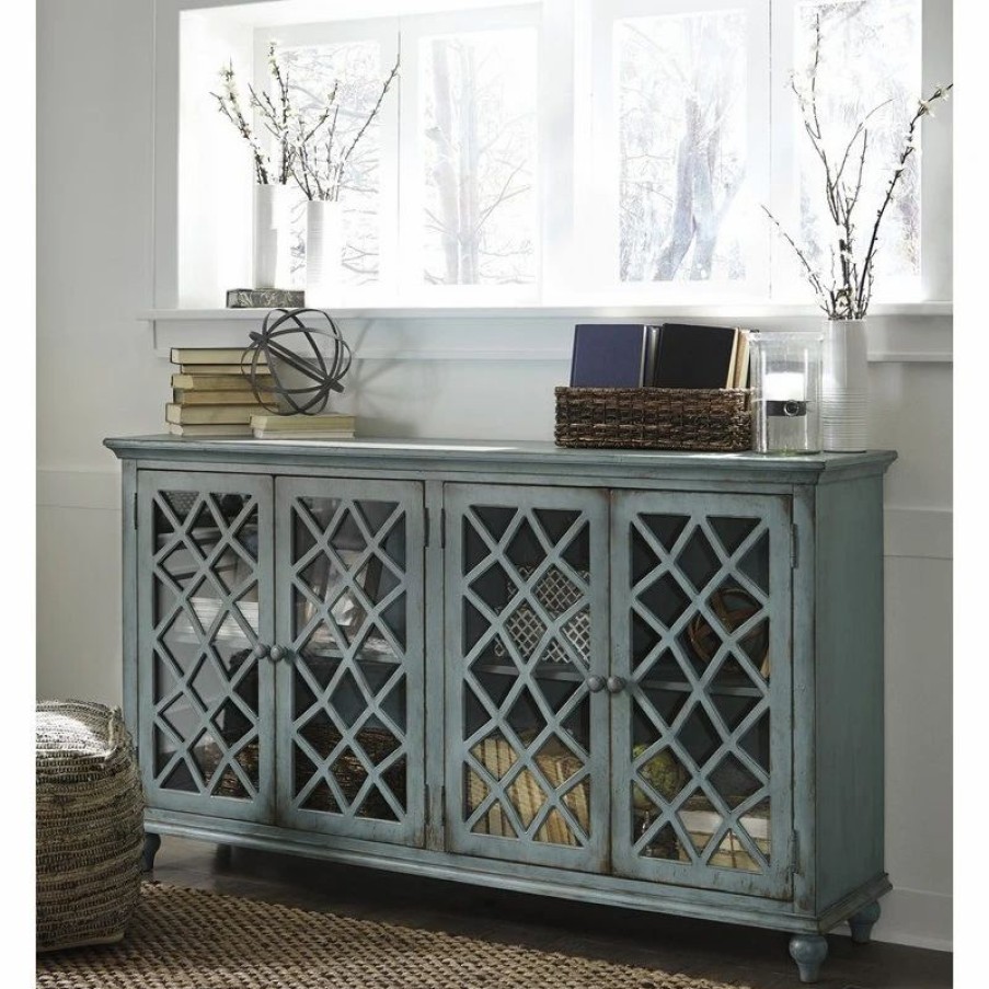 Buffets & Sideboards * | Ashley Furniture Industries Mirimyn Door Accent Cabinet, Antique Teal T505-762