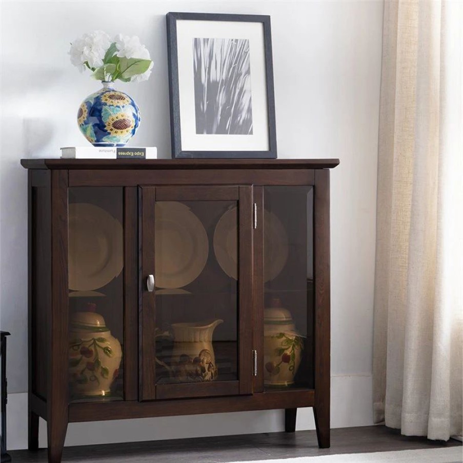 China Cabinets & Hutches * | Bowery Hill Curio Cabinet In Chocolate Oak