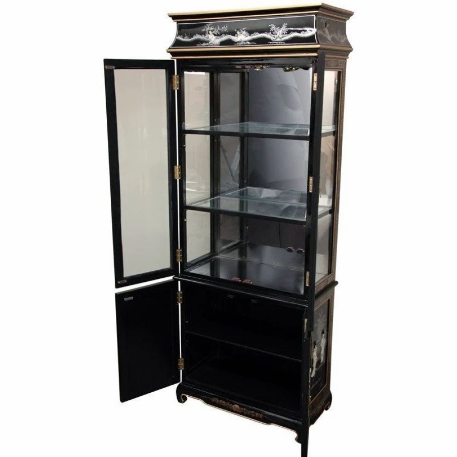 China Cabinets & Hutches * | Oriental Furniture Lacquer Curio Cabinet, Black Mother Of Pearl Ladies