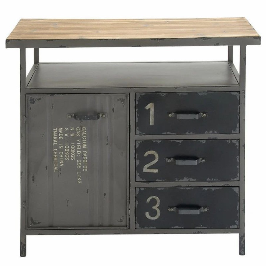 Accent Chests & Cabinets * | Brimfield & May Industrial Gray Metal Cabinet 55562