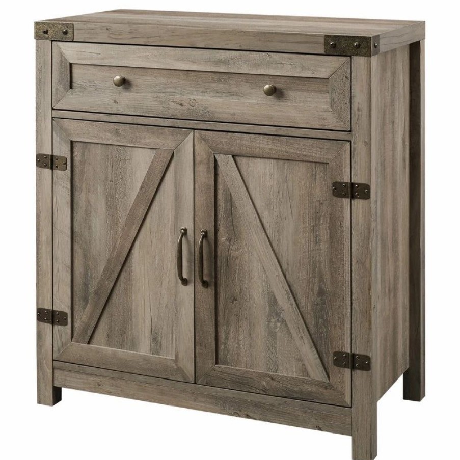 Accent Chests & Cabinets * | Walker Edison 30 Farmhouse Barn Door Accent Cabinet, Gray Wash