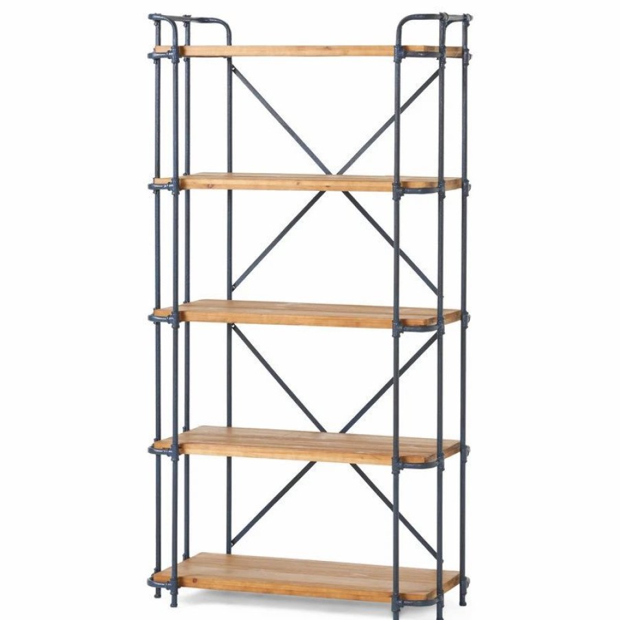 Shelving * | Gdfstudio Mercia Industrial 5 Shelf Firwood Bookcase