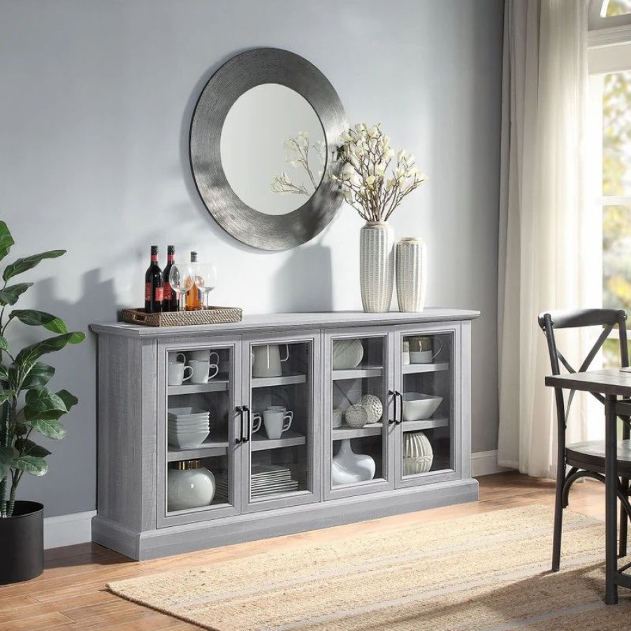 Buffets & Sideboards * | Belleze 70 Rustic Wood Sideboard Stand 4 Doors Buffet Cabinet, Stone Gray