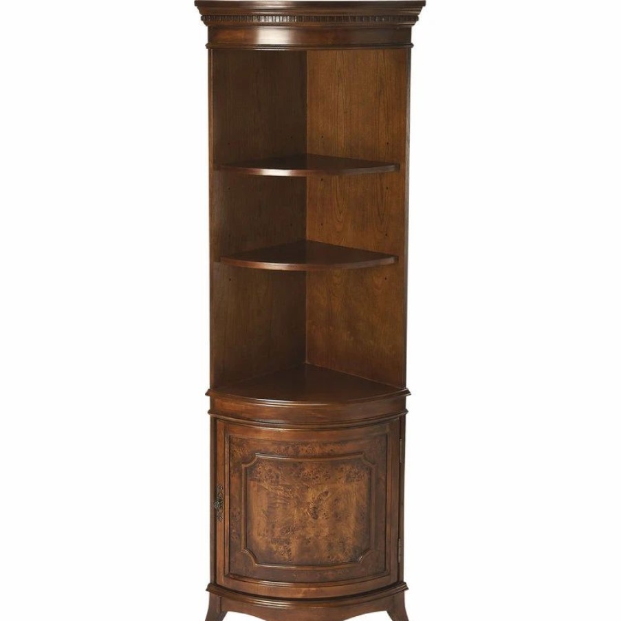 China Cabinets & Hutches * | Butler Specialty Company Dowling Olive Ash Burl Corner Cabinet Medium Brown