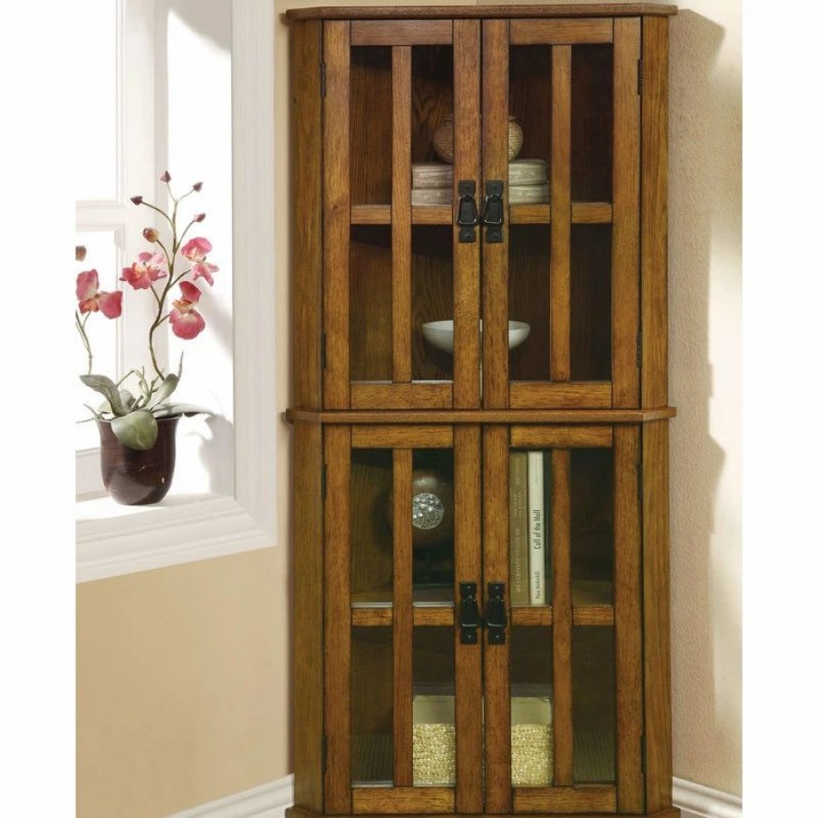 China Cabinets & Hutches * | Coaster Home Furnishings Coaster 4-Shelf Corner Curio Cabinet With Windowpane-Style Door Fronts