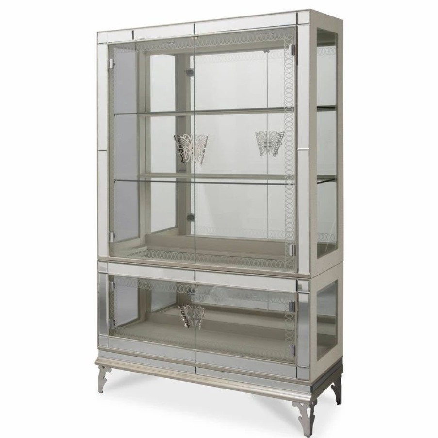 China Cabinets & Hutches * | Michael Amini Hollywood Swank Curio Cabinet With Glass Doors Pearl Caviar