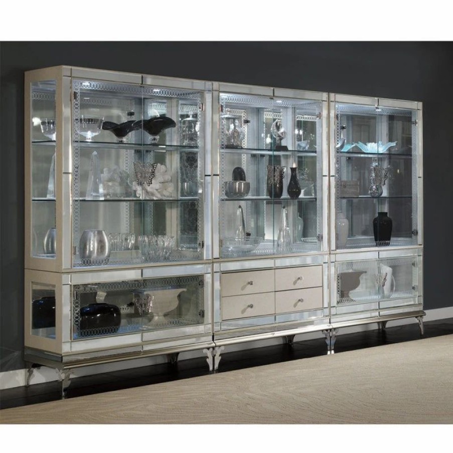 China Cabinets & Hutches * | Michael Amini Hollywood Swank Curio Cabinet With Glass Doors Pearl Caviar