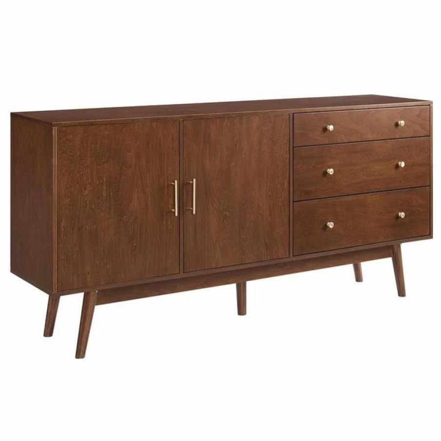 Buffets & Sideboards * | Walker Edison 70 Mid-Century Modern 3-Drawer, 2-Door Sideboard Walnut