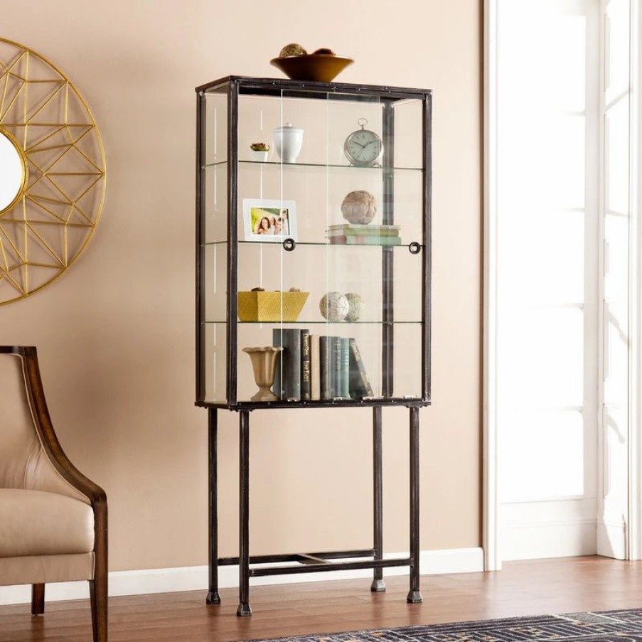 China Cabinets & Hutches * | Sei Furniture Metal-Glass Sliding Door Display Cabinet In Black