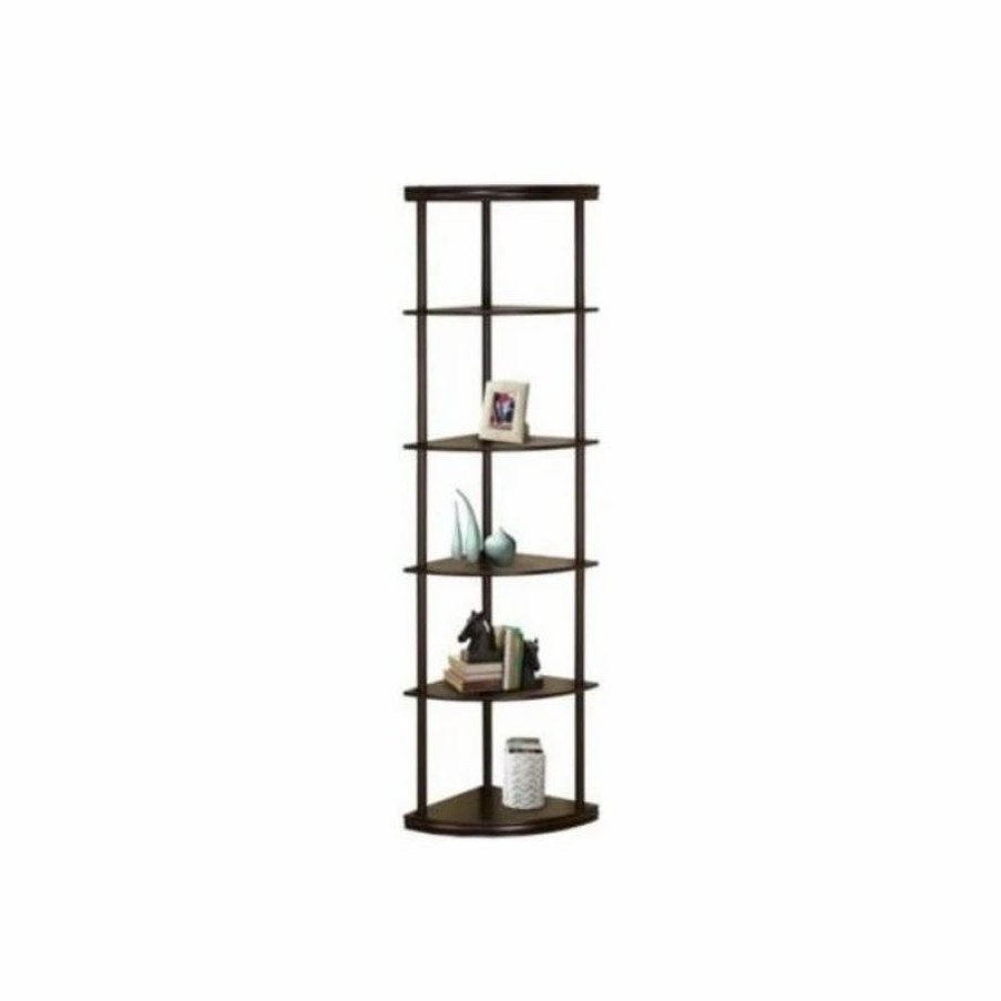 Shelving * | Bowery Hill 5 Shelf Wooden Corner Bookcase In Mahogany