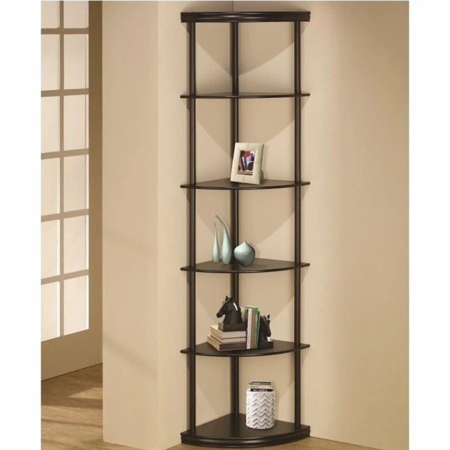 Shelving * | Bowery Hill 5 Shelf Wooden Corner Bookcase In Mahogany