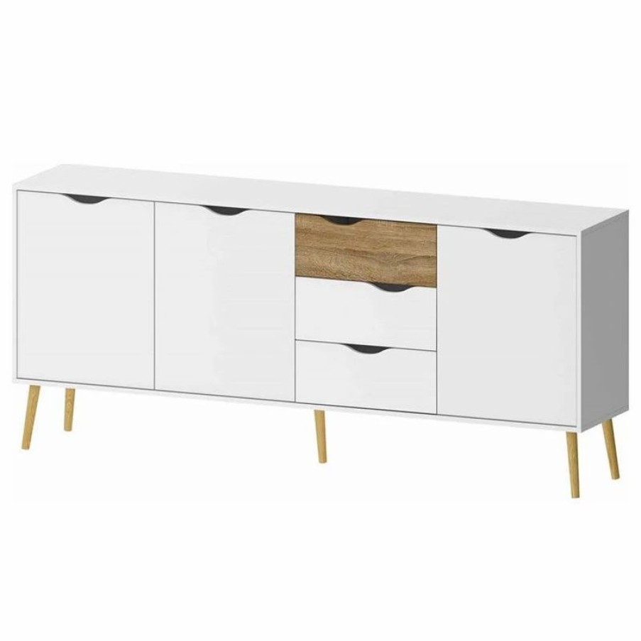 Buffets & Sideboards * | Pemberly Row Mid-Century Engineered Wood 77 Sideboard In White And Oak