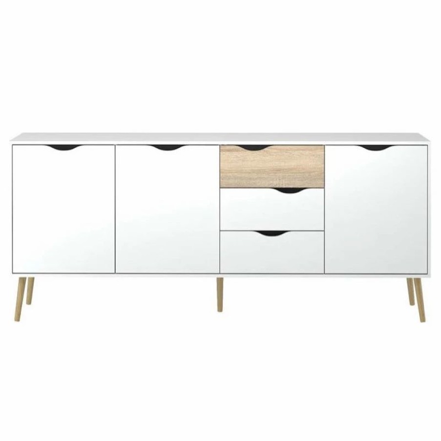 Buffets & Sideboards * | Pemberly Row Mid-Century Engineered Wood 77 Sideboard In White And Oak