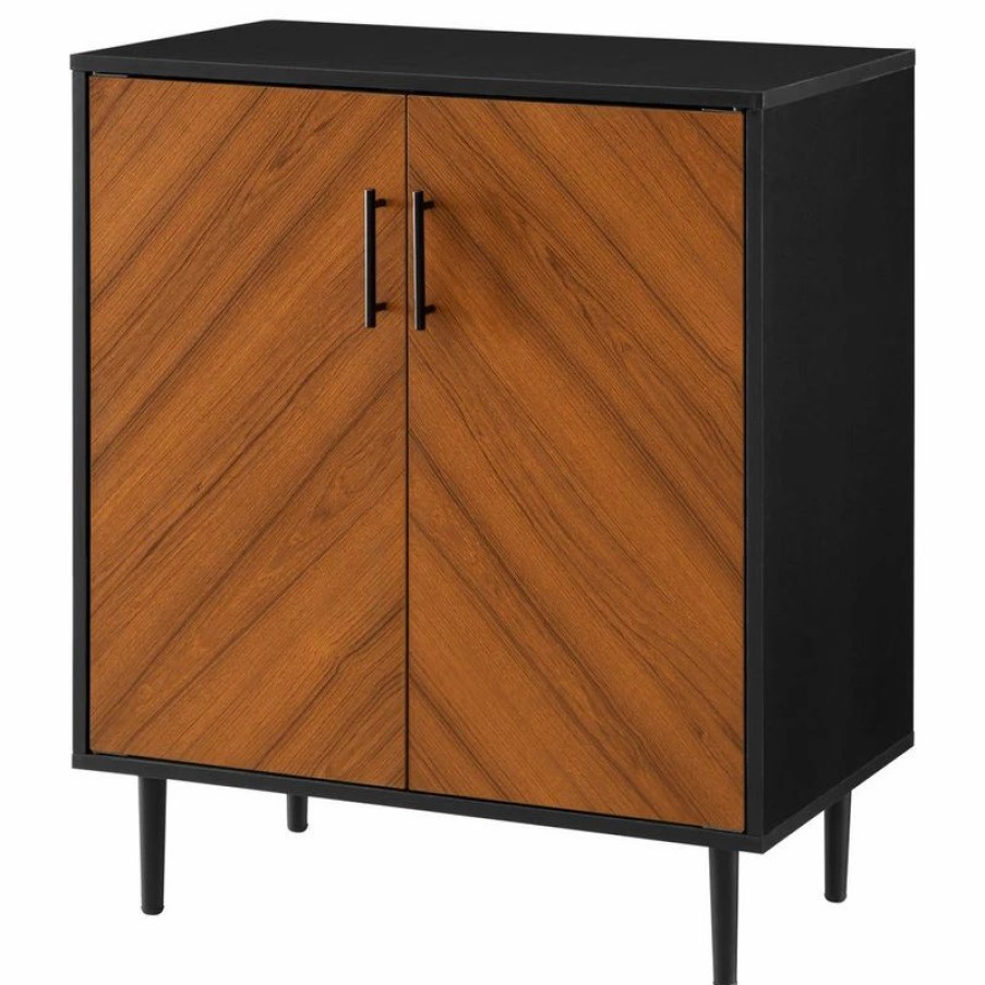 Accent Chests & Cabinets * | Walker Edison 28 Modern Bookmatch Accent Cabinet, Solid Black