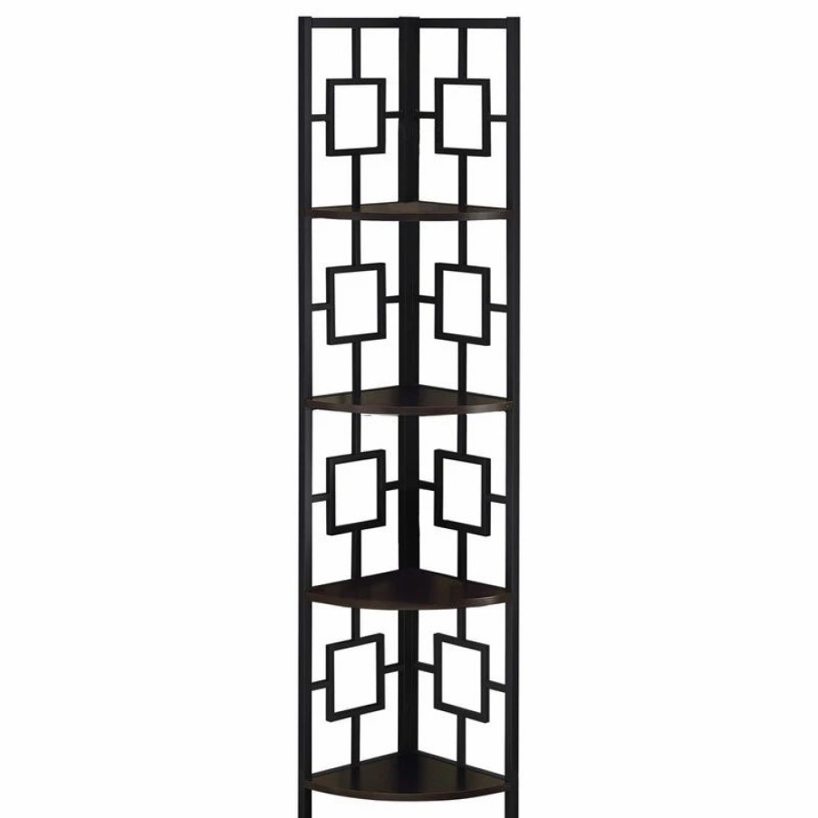 Shelving * | Monarch Specialties Bookcase 62 H, Espresso, Black Metal Corner Etagere