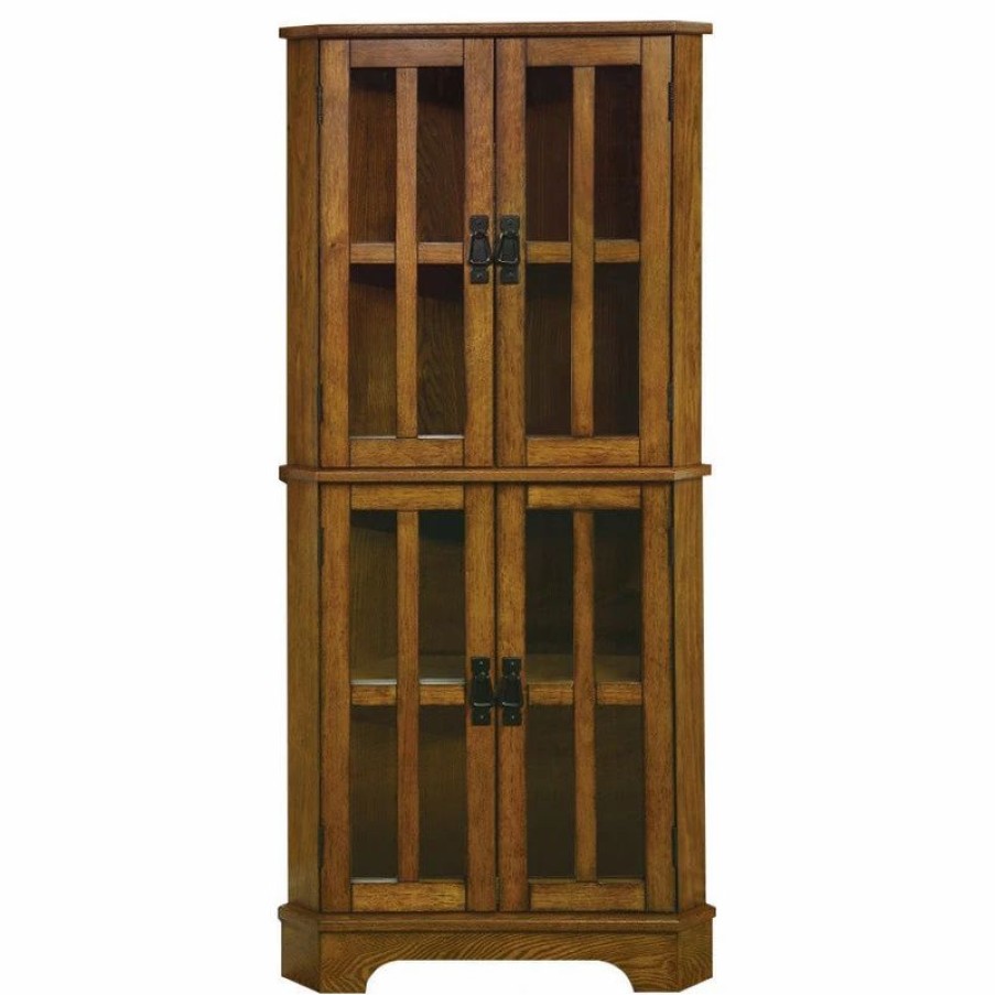 China Cabinets & Hutches * | Benzara, Woodland Imprts, The Urban Port Corner Curio Cabinet With Windowpane-Style Door Fronts, Brown