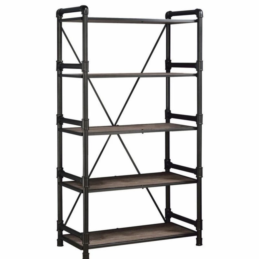 Shelving * | Acme Furniture Caitlin Bookshelf, Rustic Oak And Black Finish