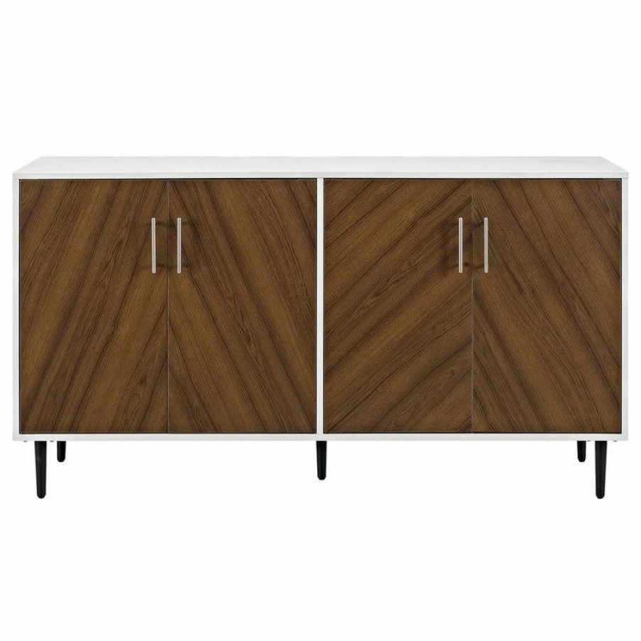 Buffets & Sideboards * | Walker Edison 58 Modern Bookmatch Buffet Tv Stand White And Teak