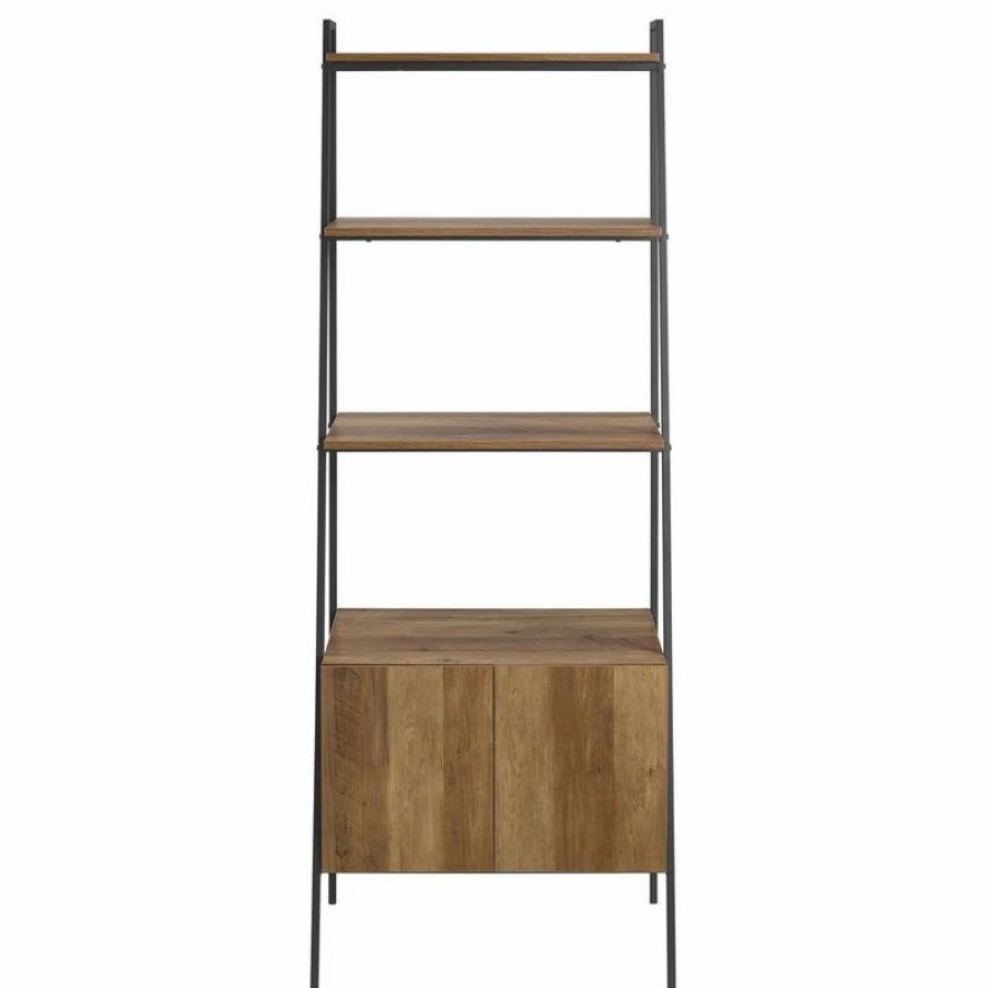 Shelving * | Walker Edison 72 Industrial Modern Ladder Bookcase Reclaimed Barnwood