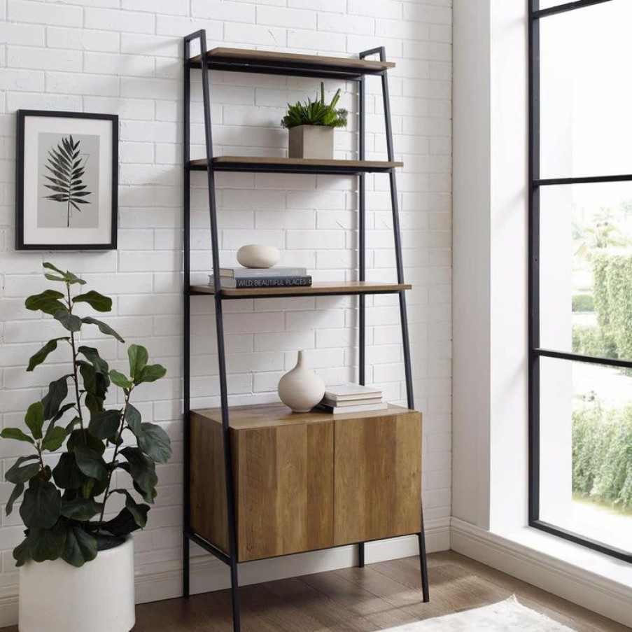 Shelving * | Walker Edison 72 Industrial Modern Ladder Bookcase Reclaimed Barnwood