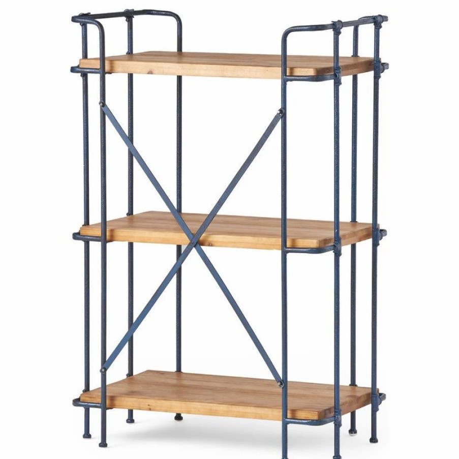 Shelving * | Gdfstudio Denise Industrial Outdoor 3-Tier Shelf, Natural And Black