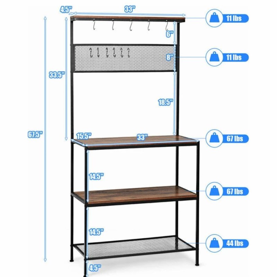 Shelving * | Gymax 4-Tier Kitchen Bakers Rack Microwave Oven Stand Industrial W/Hooks And