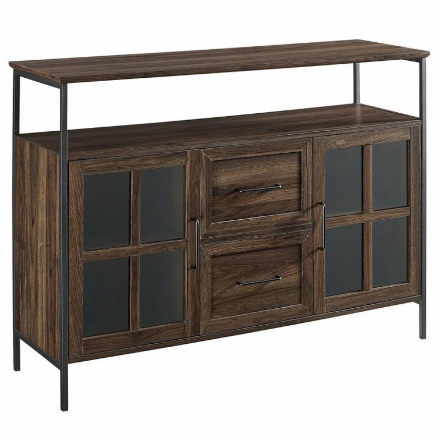 Buffets & Sideboards * | Walker Edison 48 Industrial 3-Door Buffet, Dark Walnut