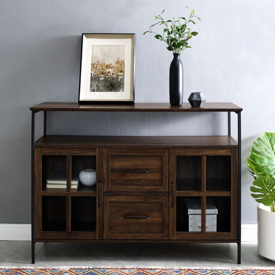 Buffets & Sideboards * | Walker Edison 48 Industrial 3-Door Buffet, Dark Walnut