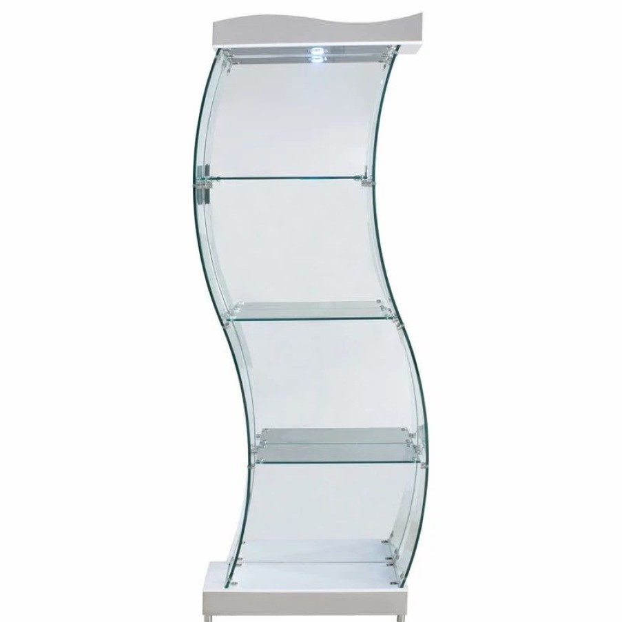 China Cabinets & Hutches * | Chintaly Imports S-Shaped Glass Curio With Clear And White Finish 6618-Cur-Wht