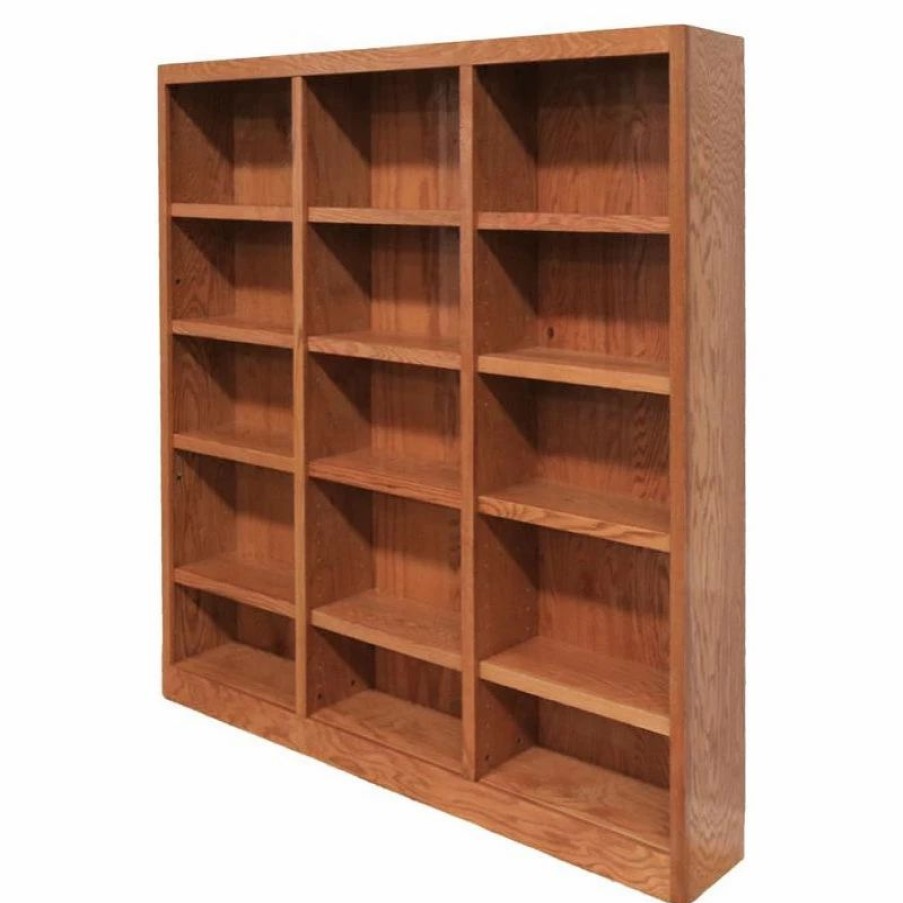 Shelving * | Concepts In Wood Traditional 72 Tall 15-Shelf Triple Wide Wood Bookcase In Dry Oak