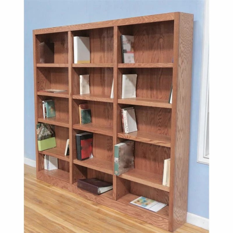 Shelving * | Concepts In Wood Traditional 72 Tall 15-Shelf Triple Wide Wood Bookcase In Dry Oak