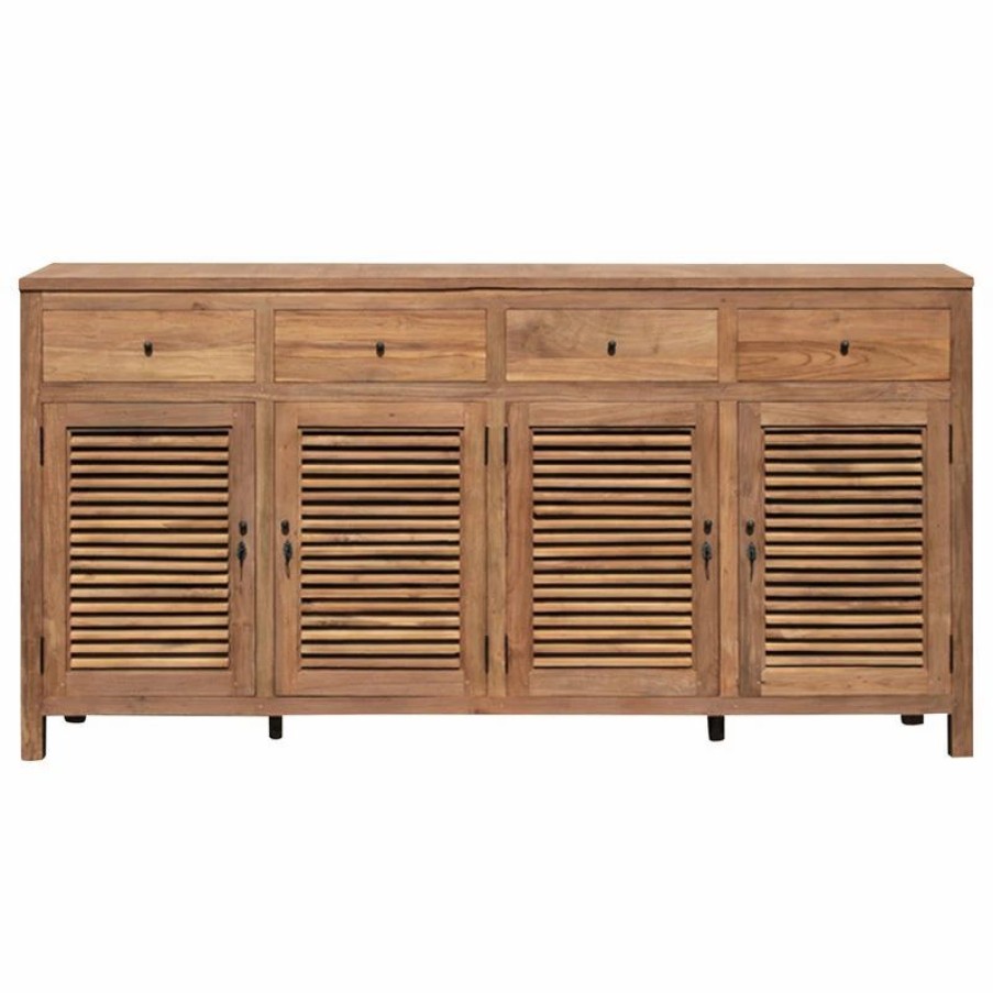 Buffets & Sideboards * | Chic Teak Inc. Recycled Teak Wood Louvre Cabinet With 4 Doors 4 Drawers