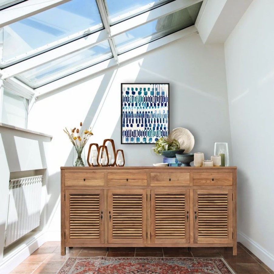 Buffets & Sideboards * | Chic Teak Inc. Recycled Teak Wood Louvre Cabinet With 4 Doors 4 Drawers