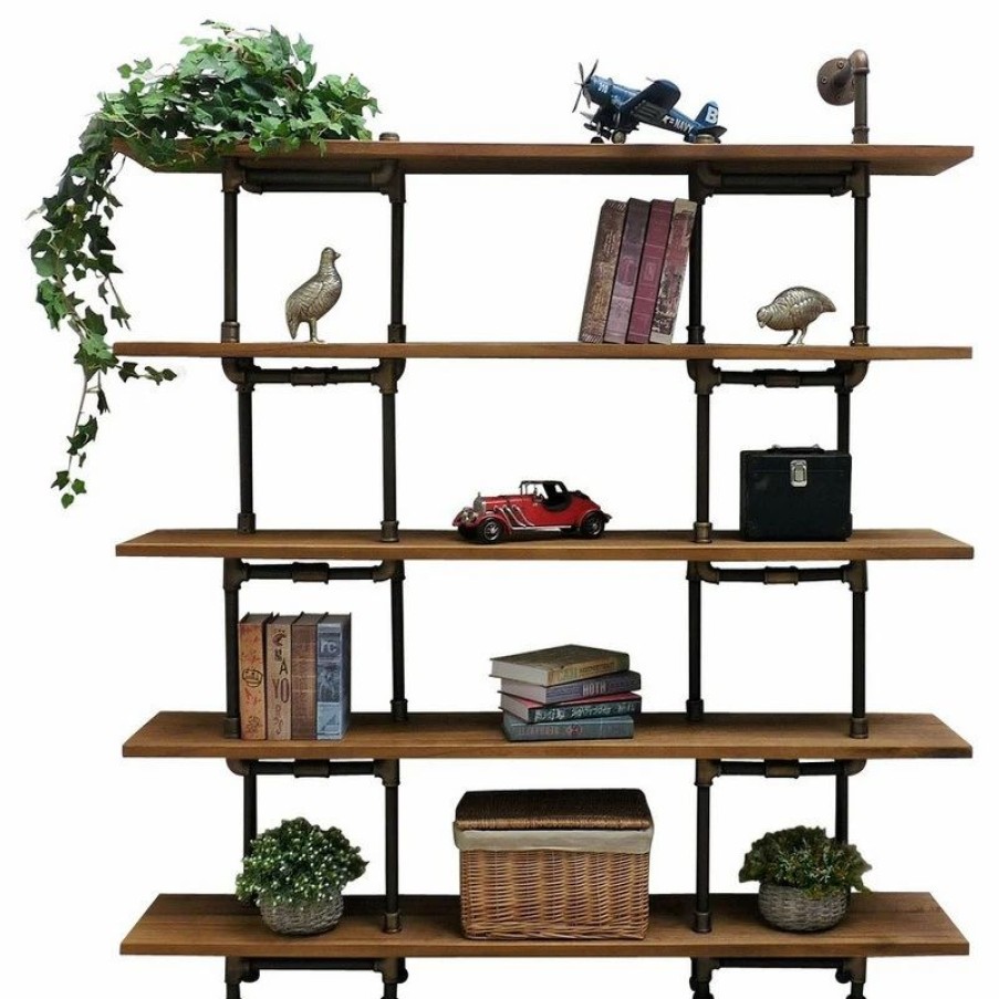 Shelving * | Furniture Pipeline Eugene Modern Industrial Bookcase, Rustic Bronze/Light Wood