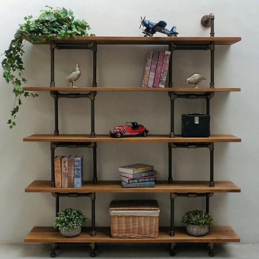 Shelving * | Furniture Pipeline Eugene Modern Industrial Bookcase, Rustic Bronze/Light Wood