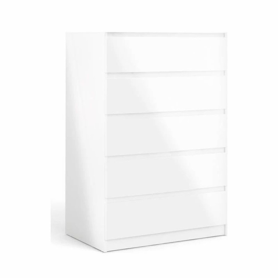 Accent Chests & Cabinets * | Tvilum 5 Drawer Chest White High Gloss