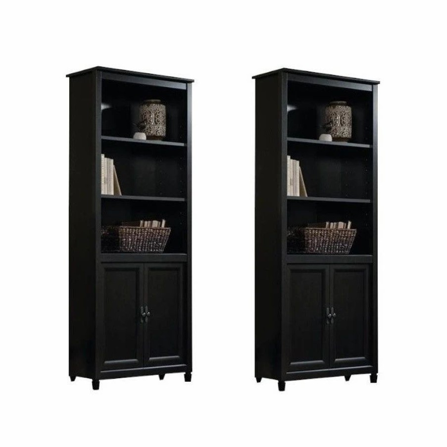 Shelving * | Sauder (Set Of 2) Wooden Library Bookcase In Estate Black