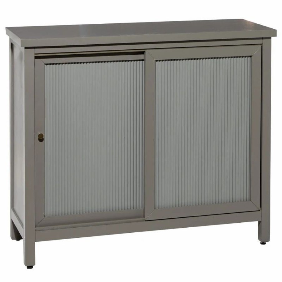 Accent Chests & Cabinets * | Brimfield & May Rectangular Gray Wood Cabinet With Textured Patterned Sliding Door, 38 X31