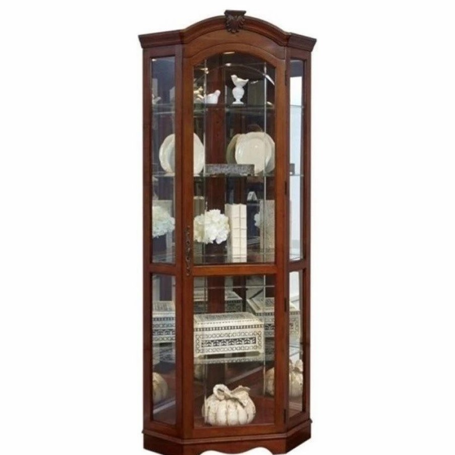 China Cabinets & Hutches * | Beaumont Lane Corner Curio Cabinet In Medallion Cherry