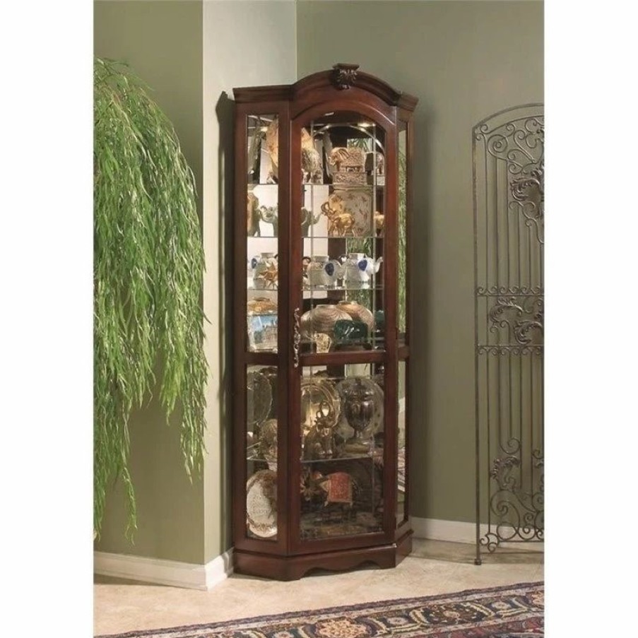 China Cabinets & Hutches * | Beaumont Lane Corner Curio Cabinet In Medallion Cherry