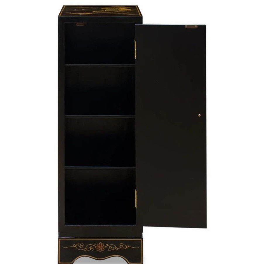 Accent Chests & Cabinets * | China Furniture And Arts Black Lacquer Chinoiserie Chinese Pedestal Cabinet