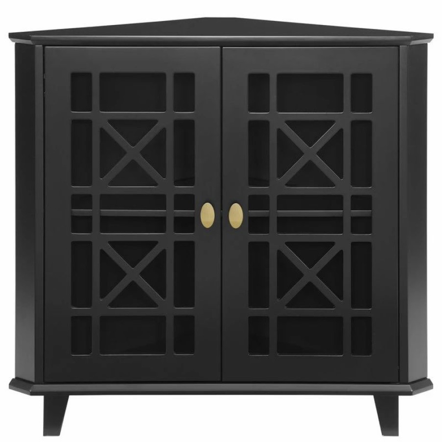 Accent Chests & Cabinets * | Walker Edison Gwen Fretwork Corner Accent Cabinet Black