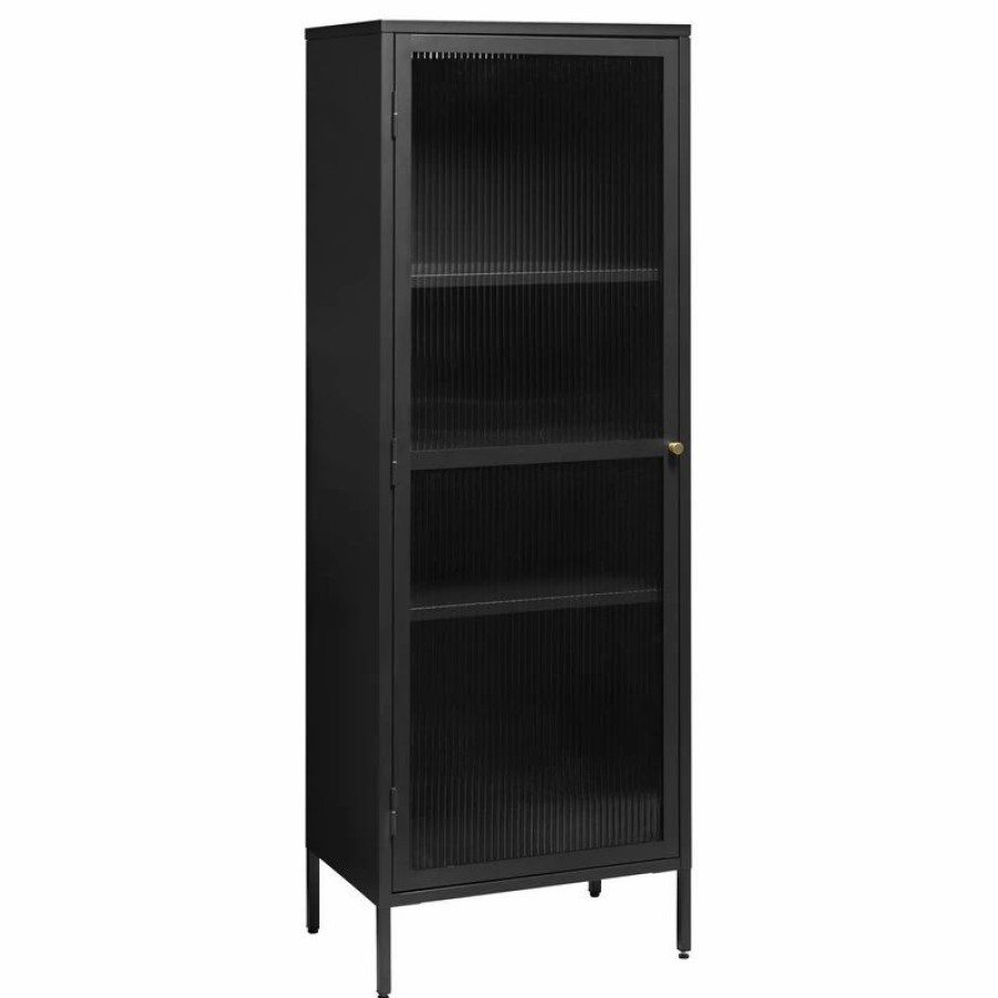 China Cabinets & Hutches * | Unique Furniture 1-Door Glass & Metal Display Cabinet In Black